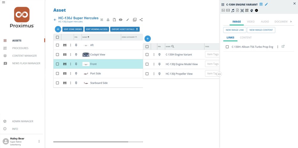 Proximus admin asset management view